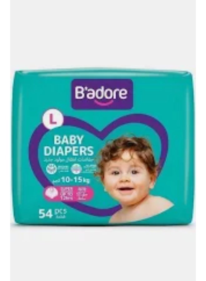 B'adore Baby Diapers Large, 10-15 Kg, Super absorbent L - Image 1